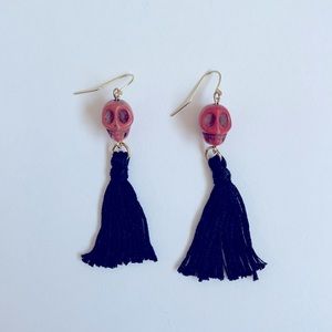 Burnt Orange Black Tassel Earrings